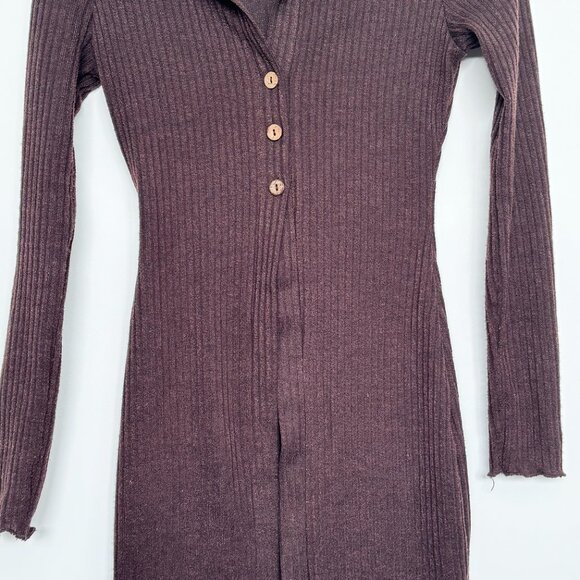 Set Brown Button Up Long Sleeves and High Waist Pants Two Piece Lounge Set - Picture 7 of 8